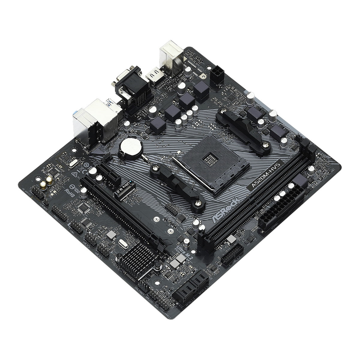 ASRock A520M-HVS Super Alloy AMD AM4 Socket Motherboard, Micro-ATX, 2x DDR4 Slots, 1x M.2 Socket, GbE LAN, 1x D-Sub / 1x HDMI Port