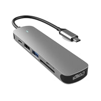 Prevo C605A 6-In-1 USB-C 4K Media and Data Transfer Hub Docking Station with 60W Passthrough, USB-C, HDMI, SD, USB-A  for PC, Laptop, Tablet - Windows and Mac iOS Compatible