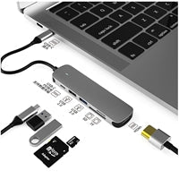 Prevo C605A 6-In-1 USB-C 4K Media and Data Transfer Hub Docking Station with 60W Passthrough, USB-C, HDMI, SD, USB-A  for PC, Laptop, Tablet - Windows and Mac iOS Compatible