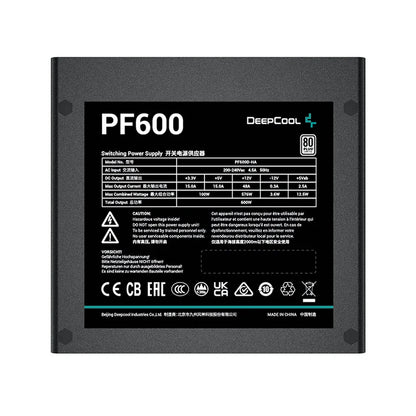 DeepCool PF600 600W PSU, 120mm Silent Hydraulic Bearing Fan, 80 PLUS White, Non Modular, UK Plug, Flat Black Cables, Efficient & Affordable