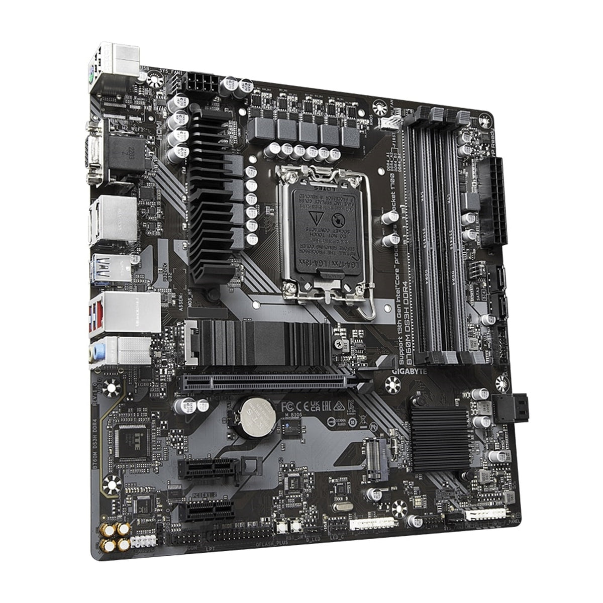 Gigabyte B760M DS3H DDR4 Ultra Durable Intel 1700 Socket Motherboard, Micro-ATX, 4x DDR4 Slots, 2x M.2 Sockets, 2.5GbE LAN, 1x D-Sub / 2x DisplayPorts / 1x HDMI Port
