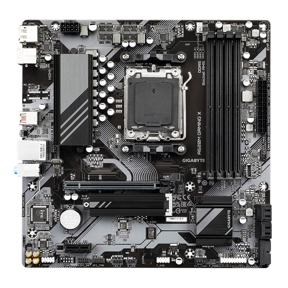 Gigabyte A620M GAMING X AMD AM5 Socket Motherboard, Micro-ATX, 4x DDR5 Slots, 1x M.2 Socket, GbE LAN, 1x DisplayPort / 1x HDMI Port