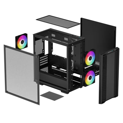 DeepCool CC360 ARGB, Black, Mini Tower Chassis w/ Tempered Glass Window, 3x 120mm ARGB Fans, USB 3.0, mATX/mITX