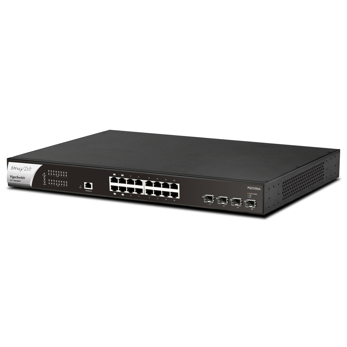 DrayTek VSPQ2200XB-K VigorSwitch PQ2200xb 16 Port 2.5 GbE POE+ Managed Layer 2+ Switch with 4x POE++ Ports and 4x 10GbE SFP+ Ports