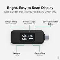 Plugable USBC-VAMETER3 Pass-Through USB-C VA Meter for High Power Devices
