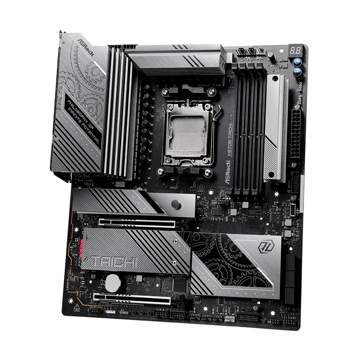ASRock X870E TAICHI LITE AMD AM5 Socket Motherboard, E-ATX, 4x DDR5 Slots, 4x M.2 Sockets, Fitted I/O Shield, 5GbE LAN, Wi-Fi 7, 1x HDMI Port / 2x USB-C (USB4)