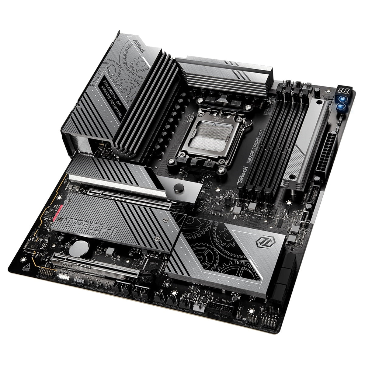 ASRock X870E TAICHI LITE AMD AM5 Socket Motherboard, E-ATX, 4x DDR5 Slots, 4x M.2 Sockets, Fitted I/O Shield, 5GbE LAN, Wi-Fi 7, 1x HDMI Port / 2x USB-C (USB4)
