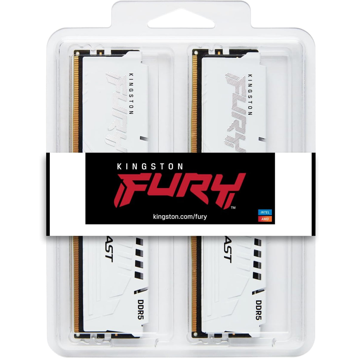 Kingston FURY Beast KF564C32BWEK2-64 64GB (2x 32GB) DIMM System Memory, 6400MHz, DDR5, CL32, White, Intel XMP, AMD EXPO