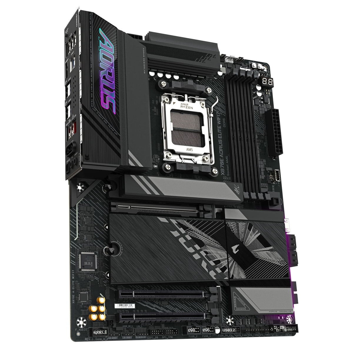 Gigabyte X870E AORUS ELITE WIFI7 AMD AM5 Socket Motherboard, ATX, 4x DDR5 Slots, 4x M.2 Sockets, Fitted I/O Shield, 2.5GbE LAN, Wi-Fi 7, 1x HDMI Port / 2x USB-C (USB4)