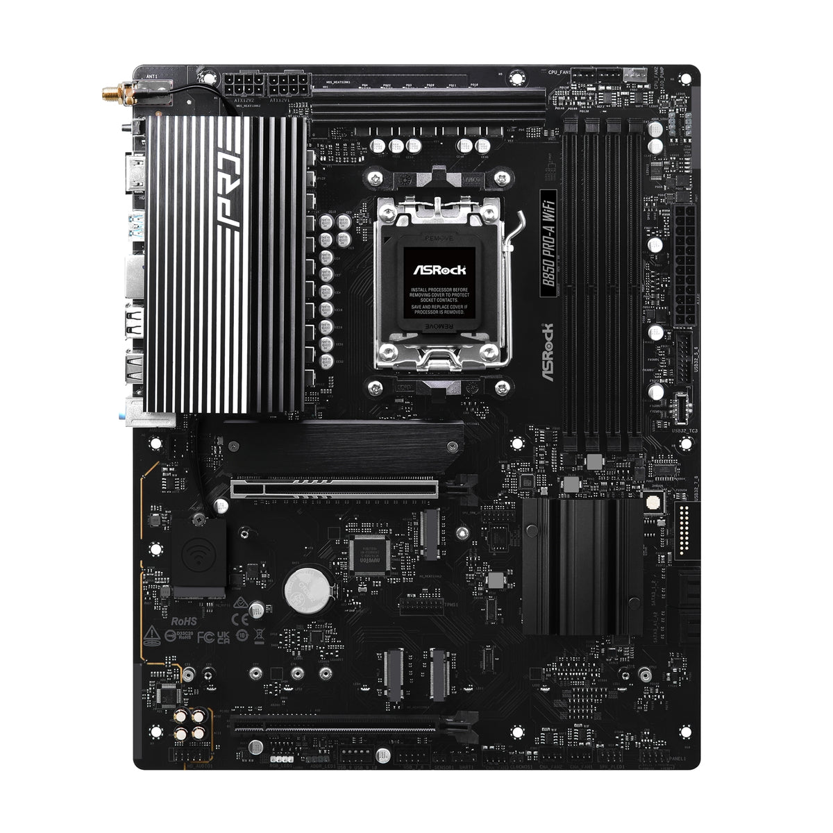 ASRock B850 Pro-A WiFi AMD AM5 Socket Motherboard, ATX, 4x DDR5 Slots, 4x M.2 Sockets, 2.5GbE LAN, Wi-Fi 6E, 1x HDMI Port / 1x USB-C