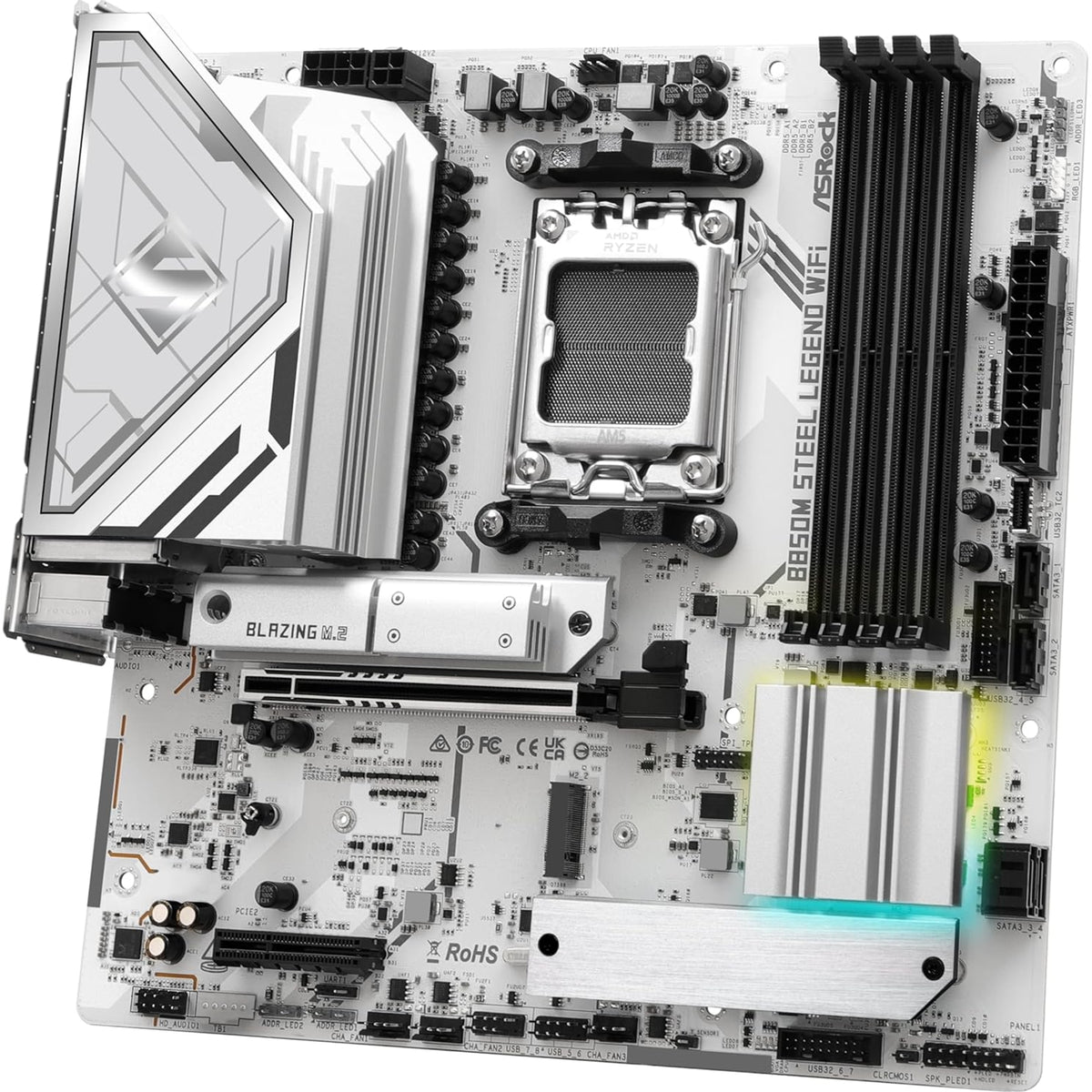 ASRock B850M Steel Legend WiFi AMD AM5 Socket Motherboard, Micro-ATX, 4x DDR5 Slots, 3x M.2 Sockets, Fitted I/O Shield, 2.5GbE LAN, Wi-Fi 7, 1x DisplayPort / 1x HDMI Port