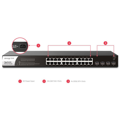 DrayTek VSP1281X-K VigorSwitch P1281x 24 Port Gigabit POE Smart Managed Switch with 4x 10GbE SFP Ports