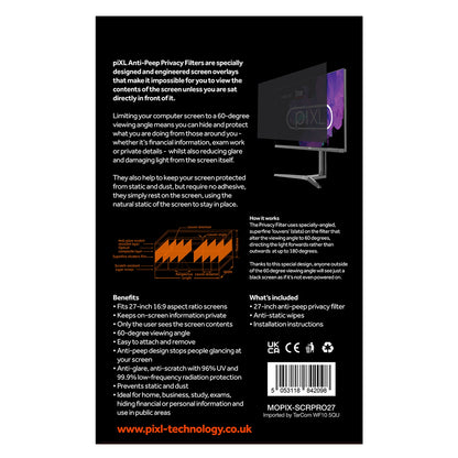 piXL 27 Inch Monitor Security Privacy Screen/ Privacy Filter, Anti-Glare, Anti-Peep, Anti-Static & Blackout