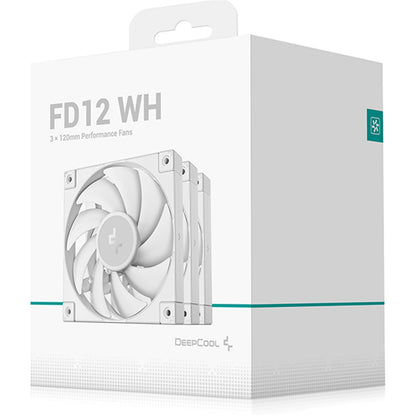 DeepCool FD12 120mm Case Fan 3-Pack, PWM Control, High Airflow, Low Noise, Hydro Bearing, White, Anti-Vibration Pads, 4-Pin Connector