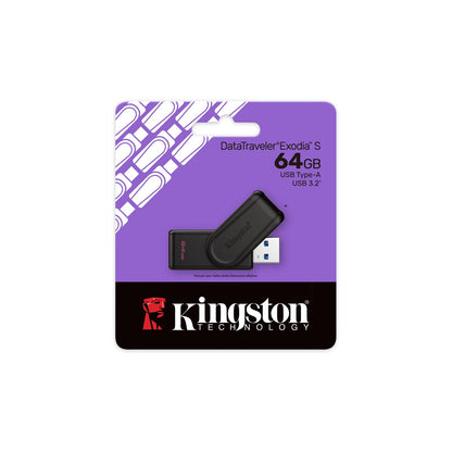 Kingston DataTraveler Exodia S DTXS/64GB USB Flash Drive, 64GB, USB 3.2,  Black, Swivel Cap Design