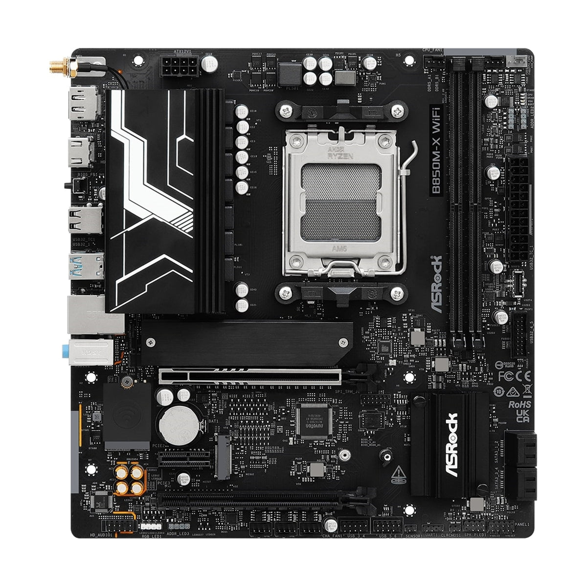 ASRock B850M-X WiFi R2.0 AMD AM5 Socket Motherboard, Micro-ATX, 2x DDR5 Slots, 2x M.2 Sockets, 2.5GbE LAN, Wi-Fi 6E, 1x DisplayPort / 1x HDMI Port