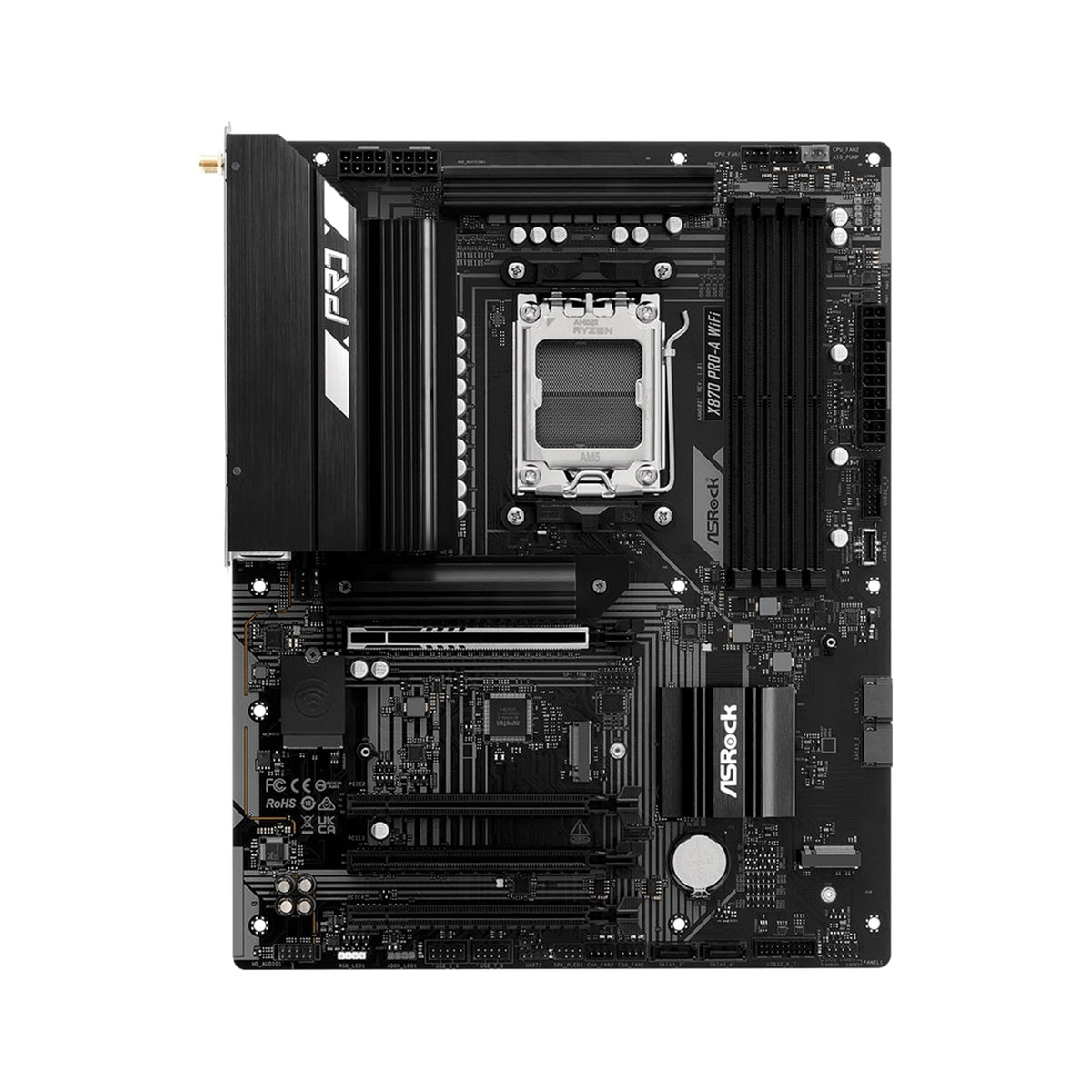 ASRock X870 Pro-A WiFi AMD AM5 Socket Motherboard, 4 x DDR5 Slots, 3x M.2 Socket, 2.5GbE LAN, Wi-Fi 7, 1x HDMI Port / 2x USB-C (USB4)