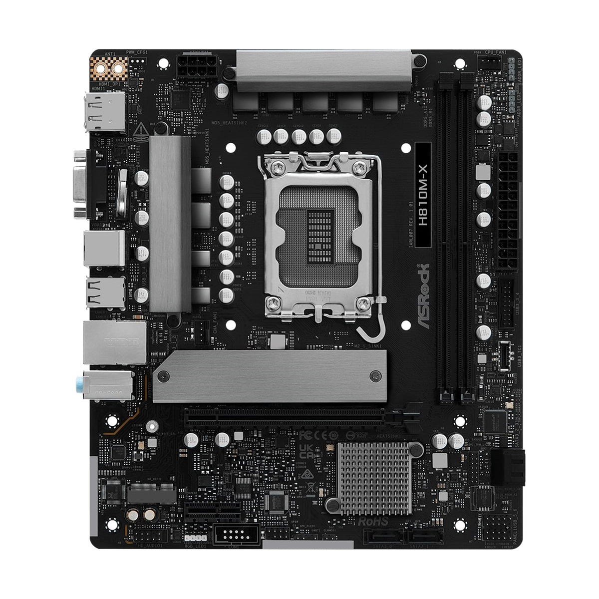 ASRock H810M-X Intel Socket 1851 Motherboard, 2x DDR5 DIMM Slots, 1x M.2 Socket, 2.5G LAN, 1x HDMI Port / 1x DisplayPort