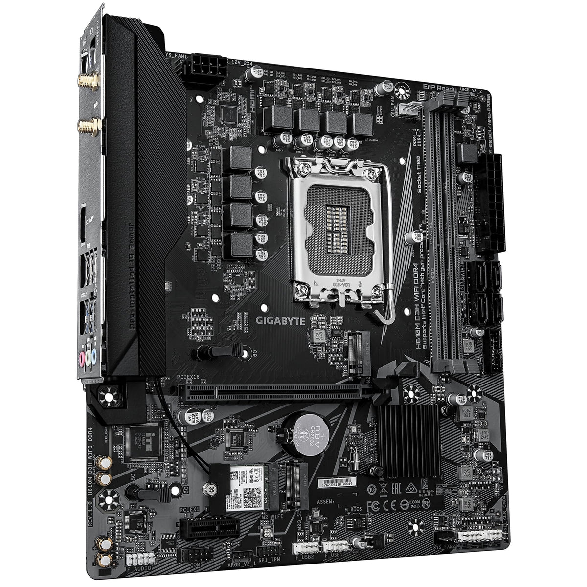 Gigabyte H610M D3H WIFI DDR4 Intel 1700 Socket Motherboard, Micro-ATX, 2x DDR4 Slots, 2x M.2 Socket, GbE LAN, Wi-Fi 5, 1x HDMI Port