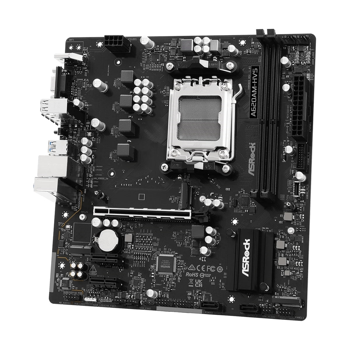 ASRock A620AM-HVS AMD AM5 Socket Motherboard, Micro-ATX, 2x DDR5 Slots, 2x M.2 Socket, GbE LAN, 1x D-Sub / 1x HDMI Port