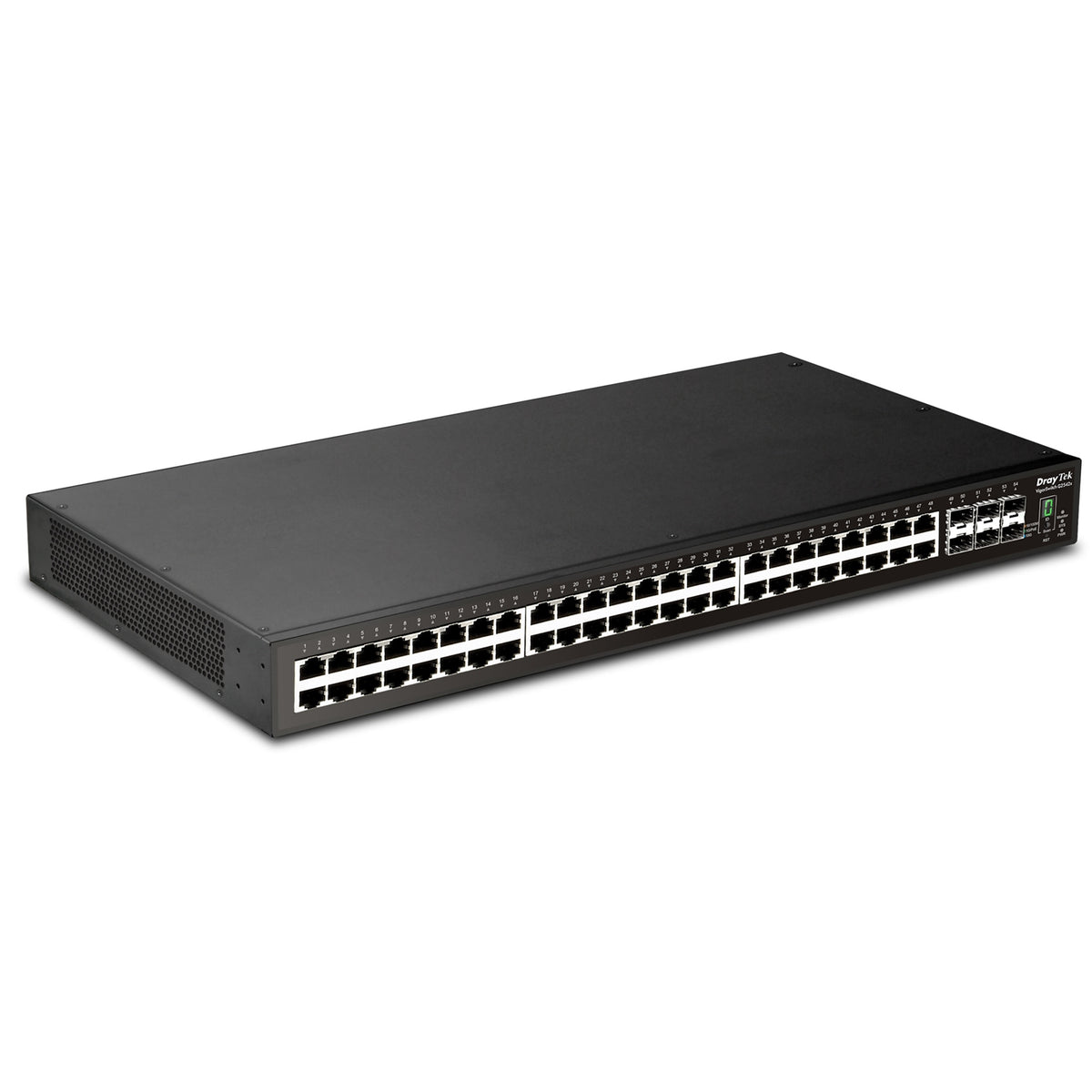 Draytek VSP2542X-K 54 Port switch with 48 PoE+ RJ-45 LAN ports, 6 10Gbpe SFP+, 400W PoE budget, and L2+ management, 2 Year Warranty
