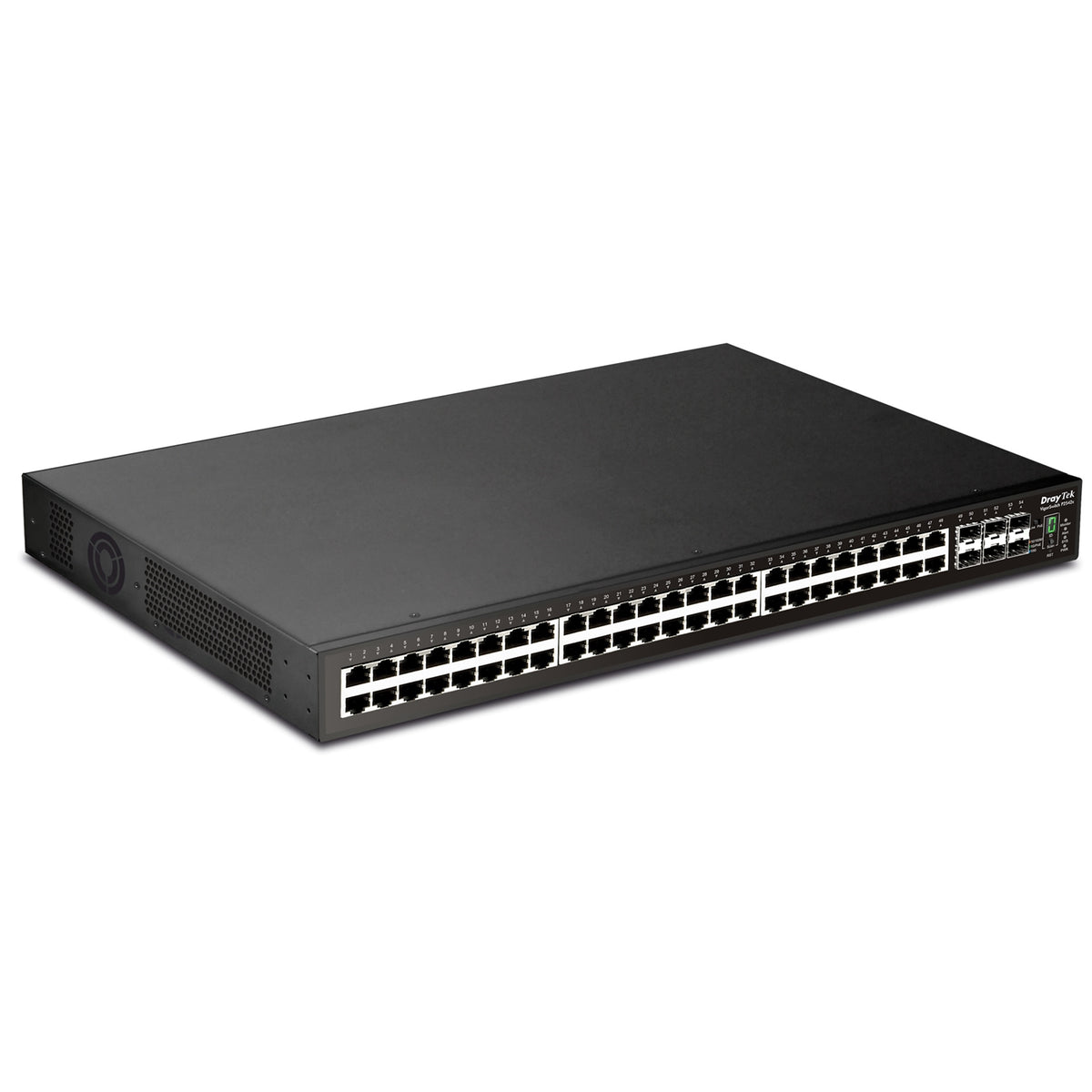 Draytek VSP2542X-K 54 Port switch with 48 PoE+ RJ-45 LAN ports, 6 10Gbpe SFP+, 400W PoE budget, and L2+ management, 2 Year Warranty