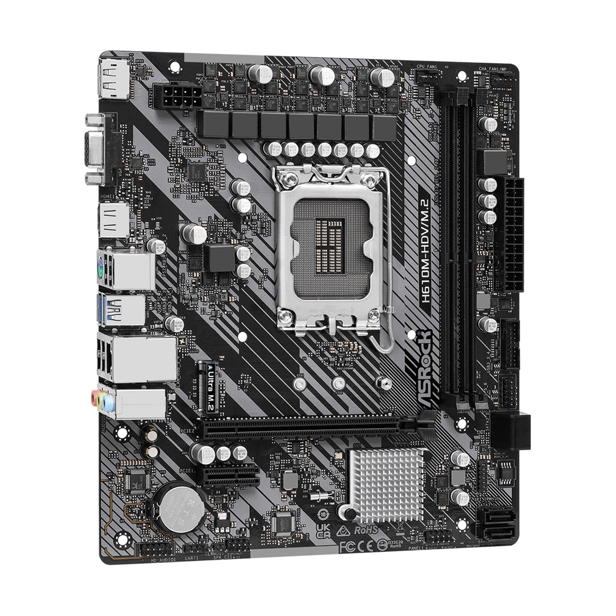 ASRock H610M-HDV/M.2 R2.0 Super Alloy Intel 1700 Socket Motherboard, Micro-ATX, 2x DDR4 Slots, 1x M.2 Socket, GbE LAN, 1x D-Sub / 1x DisplayPort / 1x HDMI Port