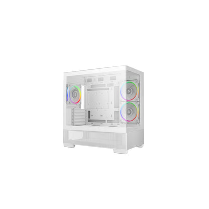 DeepCool CG380 3F Micro-ATX Gaming Case White  Panoramic Tempered Glass Side Panel, Mesh Airflow Front, 3 Pre-Installed ARGB Fans, USB-C & USB-A Front I/O, Spacious SFF/mATX/ITX Build Support