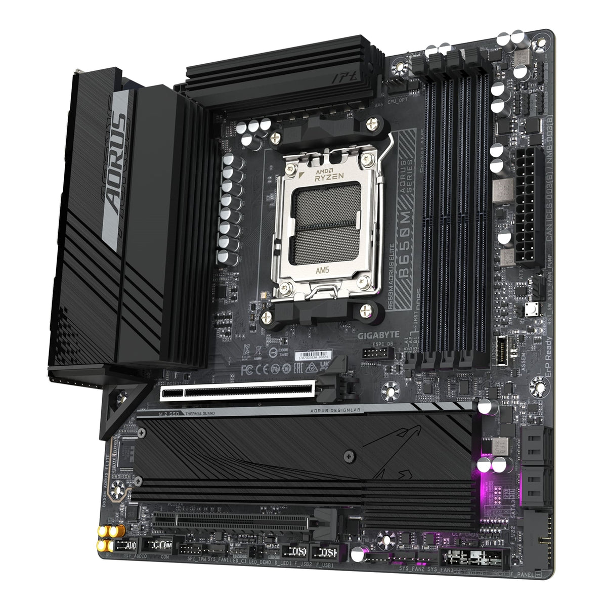 Gigabyte B650M AORUS ELITE AMD AM5 Socket Motherboard, Micro-ATX, 4x DDR5 Slots, 2x M.2 Socket, Fitted I/O Shield, 2.5GbE LAN, 1x DisplayPort / 1x HDMI Port