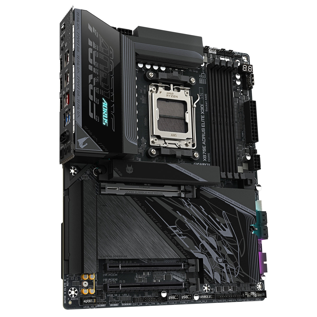Gigabyte X870E AORUS ELITE X3D AMD AM5 Socket Motherboard, ATX, 4x DDR5 Slots, 4x M.2 Sockets, Fitted I/O Shield, 5GbE LAN, Wi-Fi 7, 1x HDMI Port / 2x USB-C (USB4)