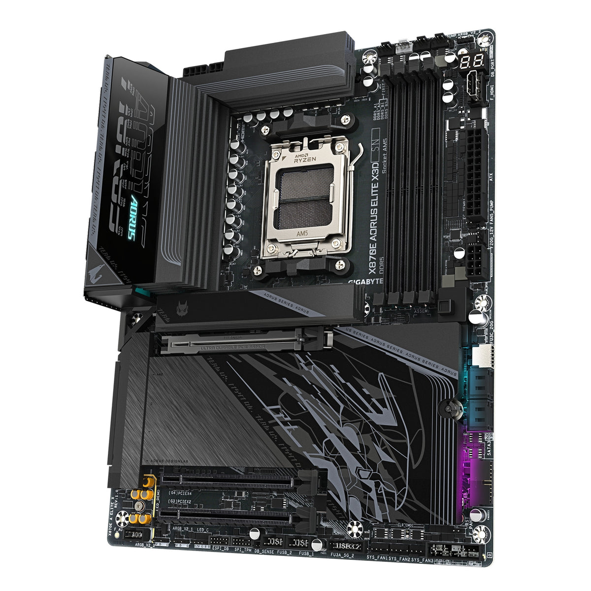 Gigabyte X870E AORUS ELITE X3D AMD AM5 Socket Motherboard, ATX, 4x DDR5 Slots, 4x M.2 Sockets, Fitted I/O Shield, 5GbE LAN, Wi-Fi 7, 1x HDMI Port / 2x USB-C (USB4)