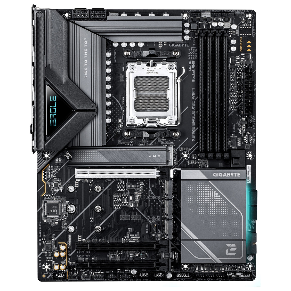 Gigabyte X870E EAGLE X3D WIFI7 AMD AM5 Socket Motherboard, ATX, 4x DDR5 Slots, 4x M.2 Sockets, Fitted I/O Shield, 5GbE LAN, Wi-Fi 7, 1x HDMI Port / 2x USB-C (USB4)