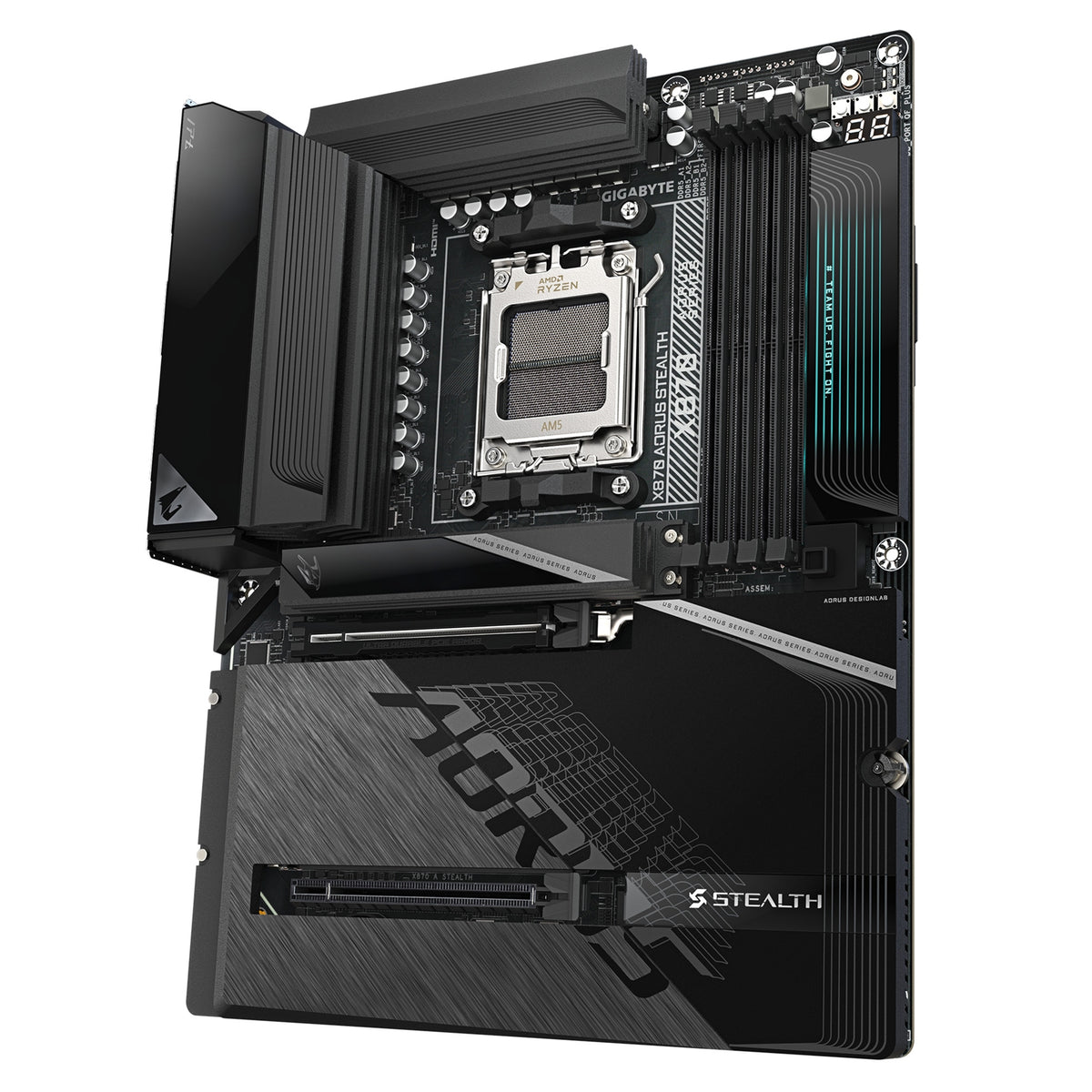 Gigabyte X870 AORUS STEALTH AMD AM5 Socket Motherboard, ATX, 4x DDR5 Slots, 4x M.2 Socket, 5GbE LAN, WiFi 7, 1x HDMI Port / 2x USB-C (USB4)