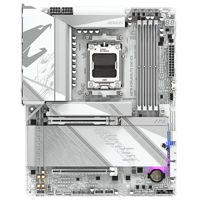 Gigabyte X870 AORUS ELITE X3D ICE AMD AM5 Socket Motherboard, ATX, 4x DDR5 Slots, 4x M.2 Socket, 5GbE LAN, WiFi 7, 1x HDMI Port / 2x USB-C (USB4)