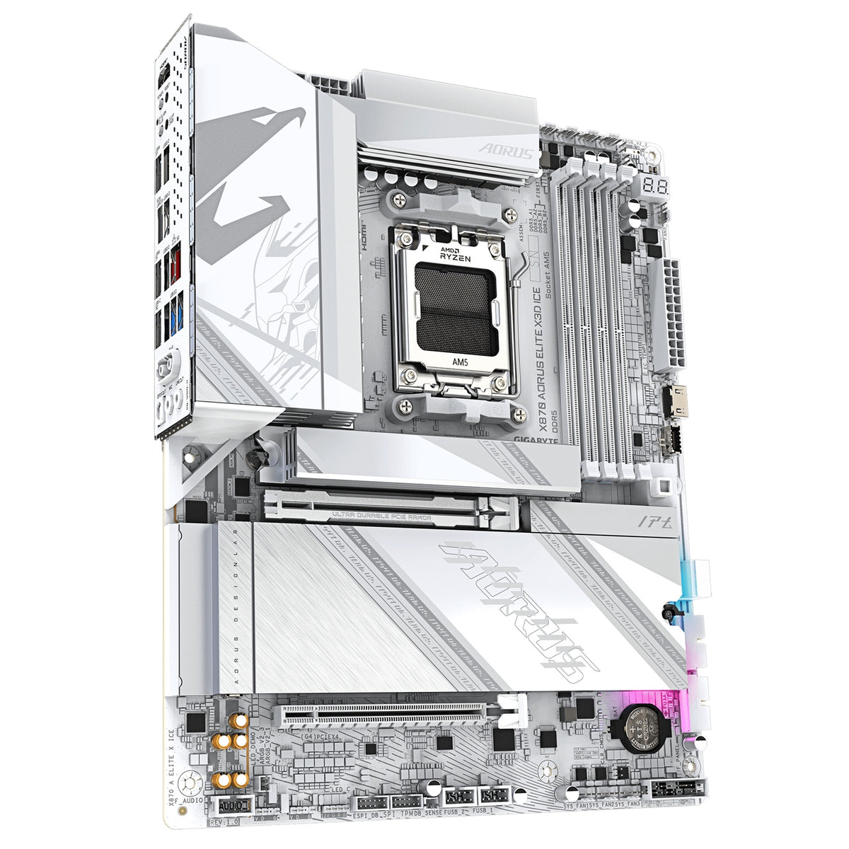 Gigabyte X870 AORUS ELITE X3D ICE AMD AM5 Socket Motherboard, ATX, 4x DDR5 Slots, 4x M.2 Socket, 5GbE LAN, WiFi 7, 1x HDMI Port / 2x USB-C (USB4)