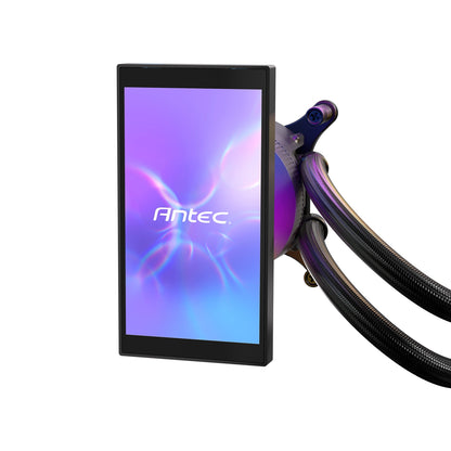 Antec Vortex View 360 Black AIO Liquid CPU Cooler, Massive 5-Inch Rotatable IPS LCD Display, 9th Gen Asetek Pump for 400W TDP, Triple 120mm PWM Fans,  ARGB Backglow