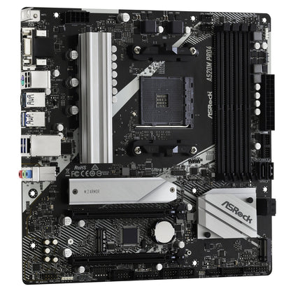 ASRock A520M PRO4 Super Alloy AMD AM4 Socket Motherboard, Micro-ATX, 4x DDR4 Slots, 1x M.2 Socket, GbE LAN, 1x D-Sub / 1x DisplayPort / 1x HDMI Port