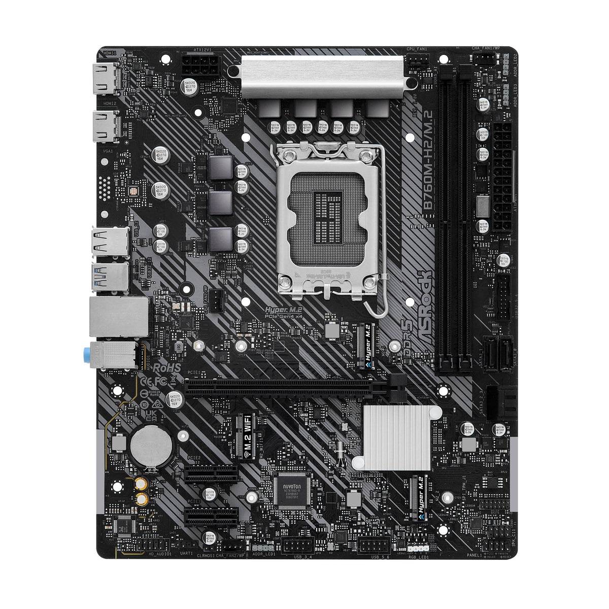 ASRock B760M-H2/M.2 Intel 1700 Socket Motherboard, Micro-ATX, 2x DDR5 Slots, 2x M.2 Socket, 2.5GbE LAN, 2x HDMI Port