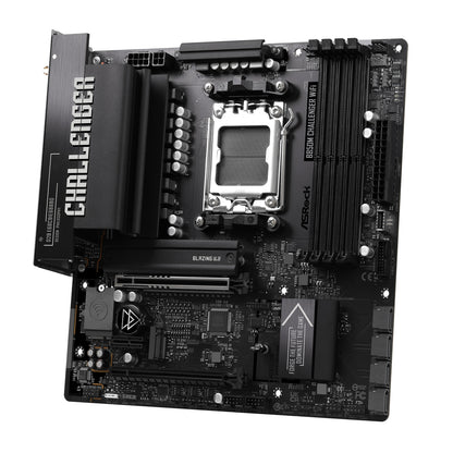 ASRock B850M Challenger WiFi AMD AM5 Socket Motherboard, Micro-ATX, 4x DDR5 Slots, 2x M.2 Socket, Fitted I/O Shield, 2.5GbE LAN, Wi-Fi 7, 1x HDMI Port