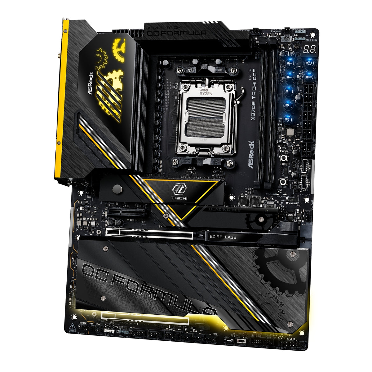 ASRock X870E TAICHI OCF AMD AM5 Socket Motherboard, ATX, 2x DDR5 Slots, 6x M.2 Socket, Fitted I/O Shield, 5GbE LAN, Wi-Fi 7, 1x HDMI Port