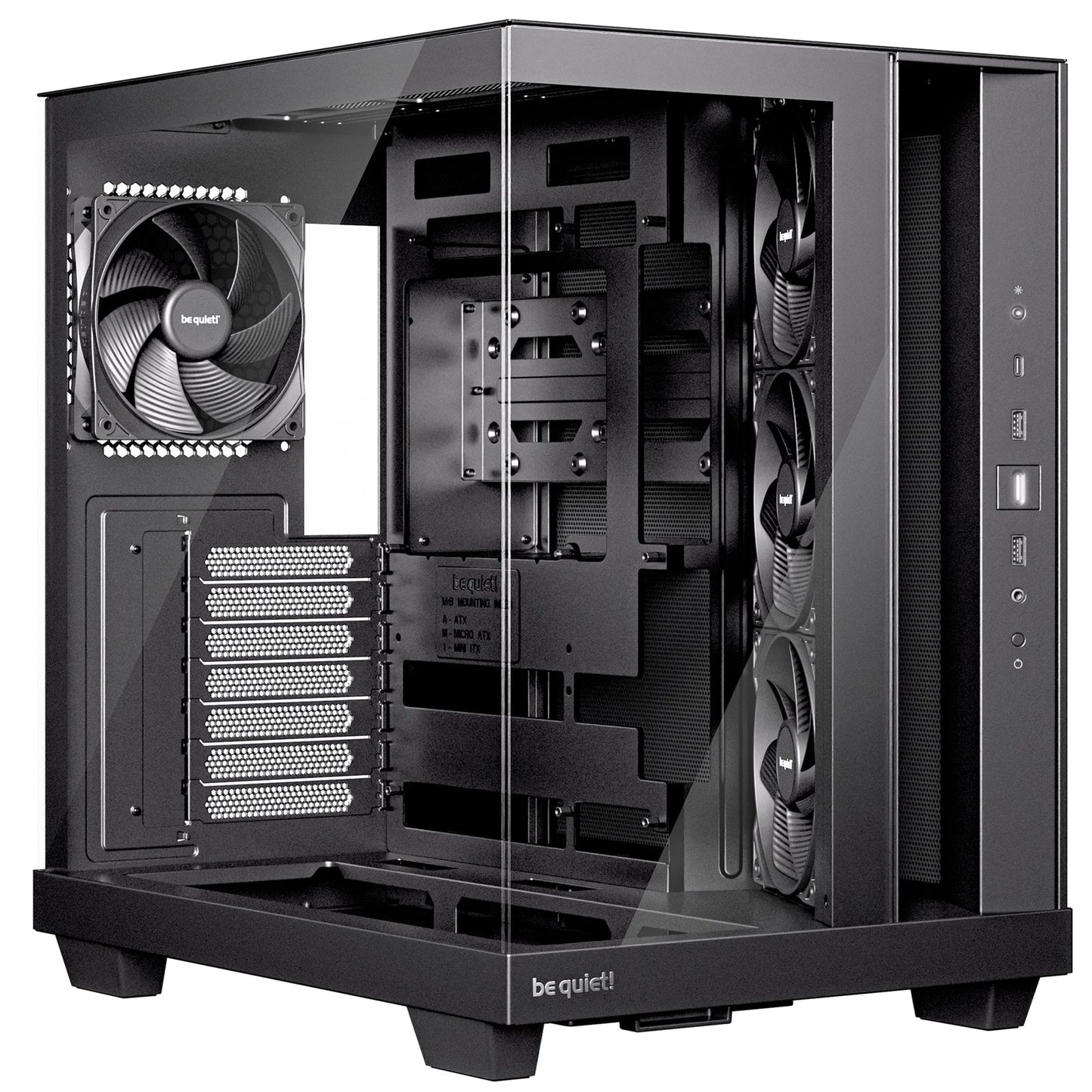 be quiet! Light Base 500 BGW83 Mid-Tower Case, Tempered Glass, 4x 120mm PWM Fans, High-Airflow ATX Case, USB-C, 360mm Radiator Support, Vertical GPU Mount, Black
