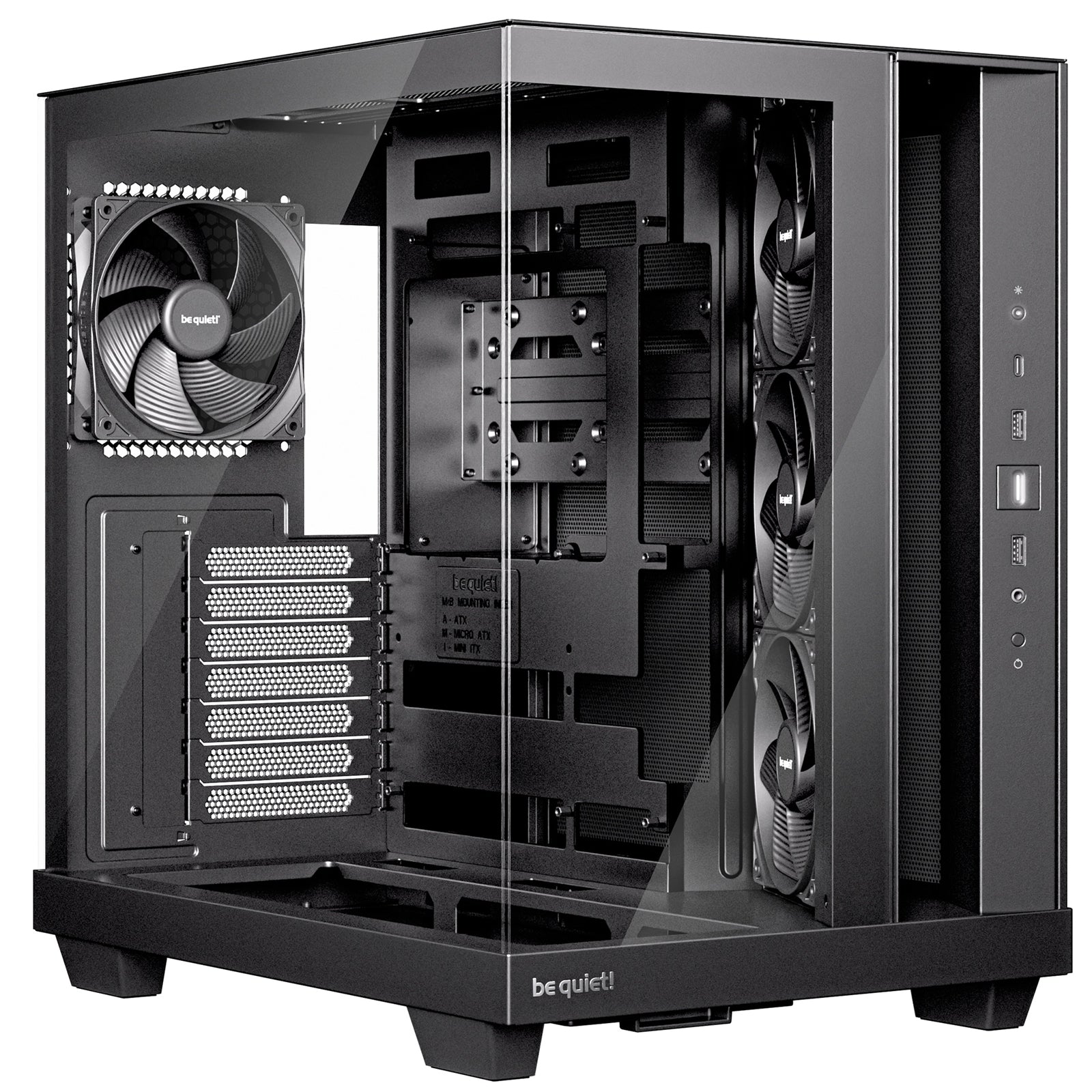 be quiet! Light Base 500 BGW83 Mid-Tower Case, Tempered Glass, 4x 120mm PWM Fans, High-Airflow ATX Case, USB-C, 360mm Radiator Support, Vertical GPU Mount, Black