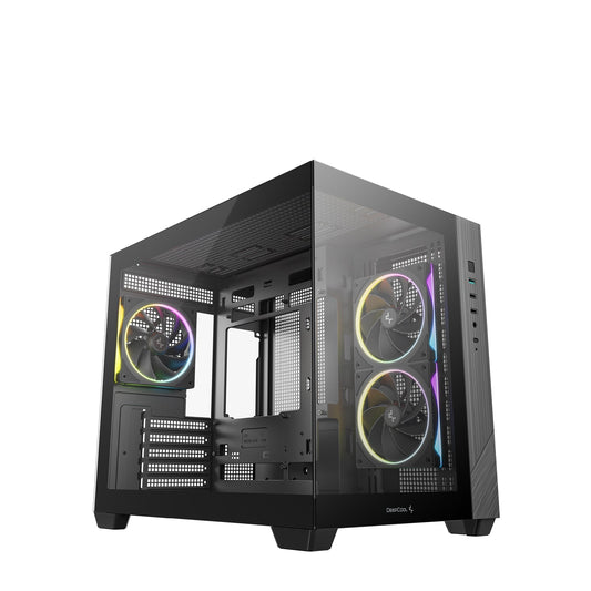 DeepCool CG330 3F ARGB Dual-Chamber Micro-ATX Tower Case, Tempered Glass Panels, 3 x 120mm ARGB Fans, USB 3.0, ITX/Micro-ATX, Black