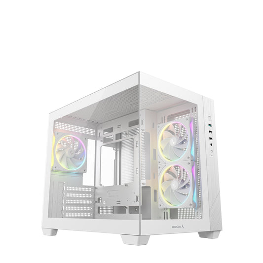 DeepCool CG330 3F ARGB Dual-Chamber Micro-ATX Tower Case, Tempered Glass Panels, 3 x 120mm ARGB Fans, USB 3.0, ITX/Micro-ATX, White