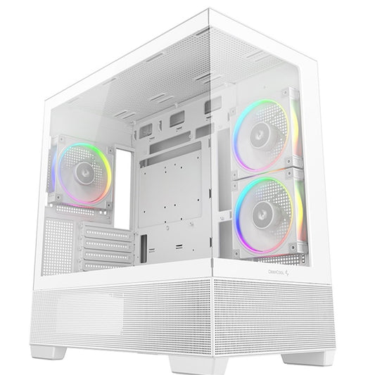 DeepCool CG380 3F Micro-ATX Gaming Case White  Panoramic Tempered Glass Side Panel, Mesh Airflow Front, 3 Pre-Installed ARGB Fans, USB-C & USB-A Front I/O, Spacious SFF/mATX/ITX Build Support