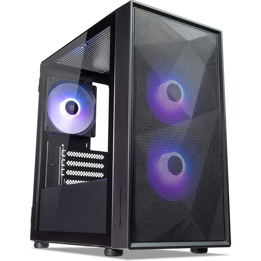 TecWare Forge M2 mATX PC Case, Compact High Airflow Mesh Front Panel, 3 x ARGB Fans Included, Hinged Tempered Glass Door, Supports 240mm Radiator, mATX/ITX, Black