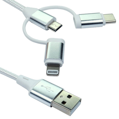 Cable de carga USB 3 en 1 NEWlink de 1,2 m, USB-A a USB Micro, USB-A a USB-C, USB-A a Lightning - Blanco
