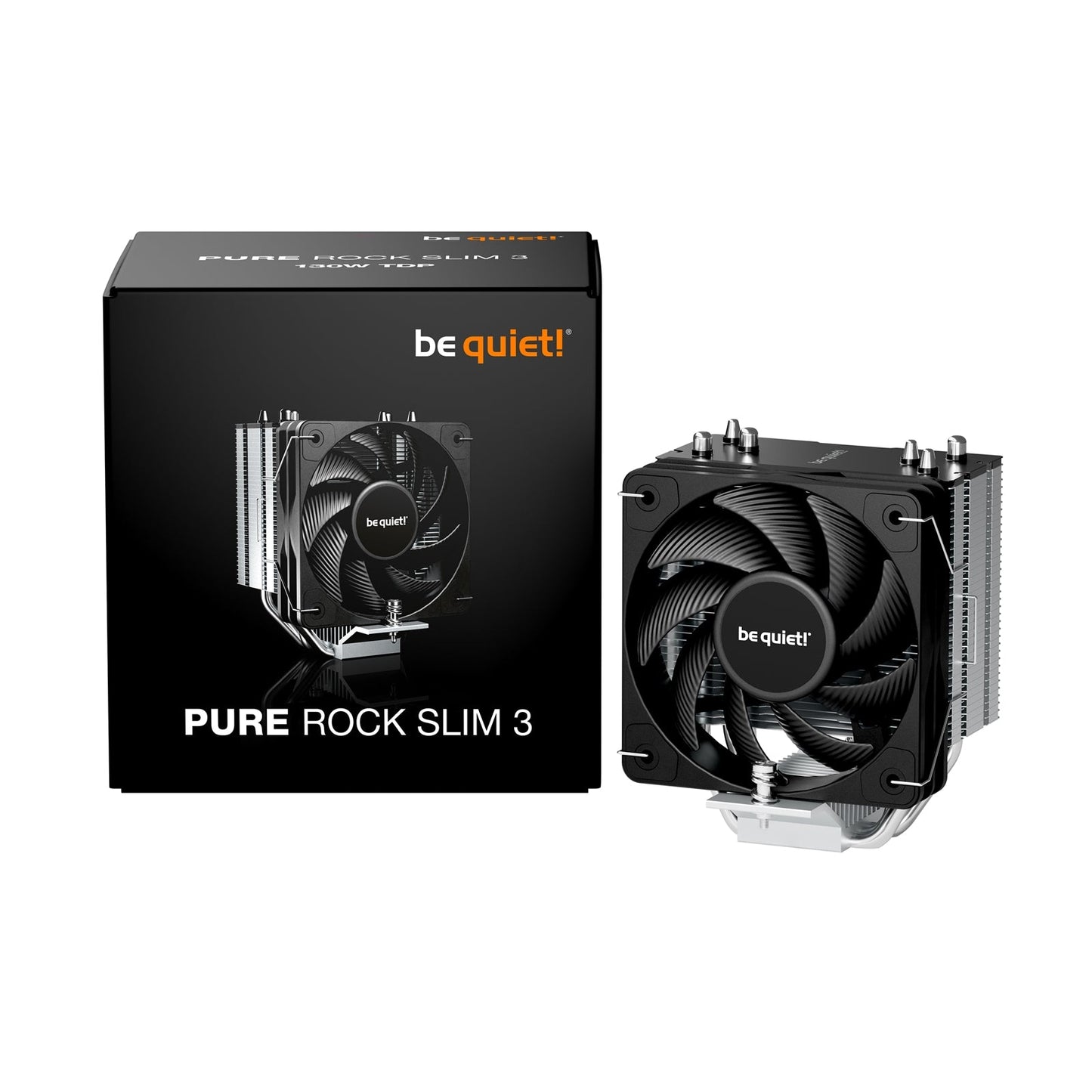 be quiet! Pure Rock Slim 3 Fan CPU Cooler, Universal Socket, High Quality 100mm PWM Black Cooling Fan, 1700RPM, 3 Heat Pipes, 130W TDP, Intel 1851/ 1700 & AMD AM4/ AM5 Compatible