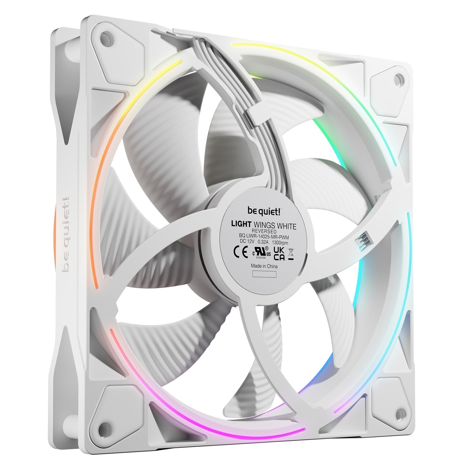be quiet! Light Wings 140mm PWM Reverse, White, ARGB Lighting, Ultra-Quiet Operation Max 25.5dB(A), High Airflow, 60,000 Hours