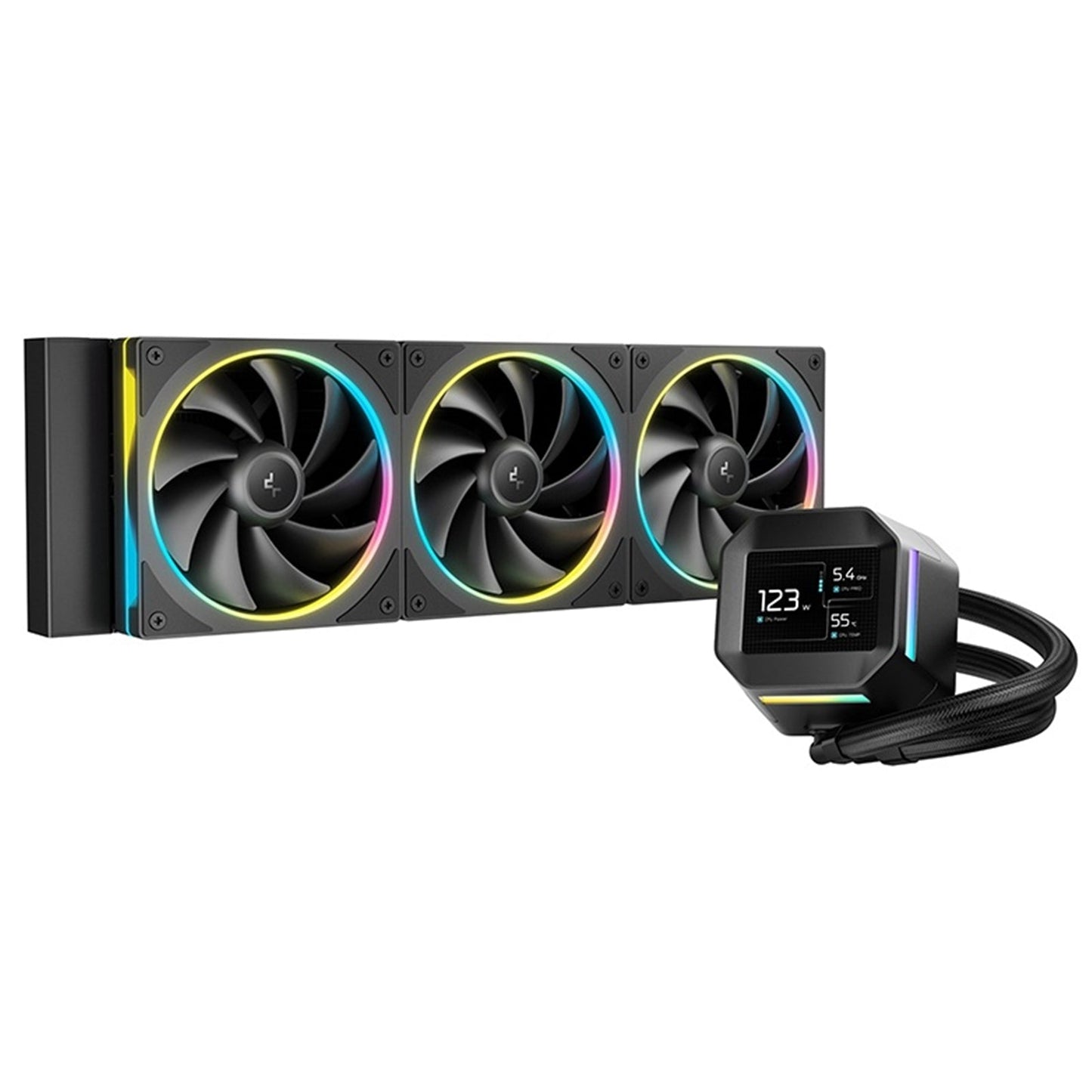 DeepCool LM360 Liquid CPU Cooler with 2.4" IPS Display, 360mm AIO, Triple 120mm ARGB Fans, Anti-Leak Technology, PWM Pump, Intel LGA 1851/1700 & AMD AM5 Compatible, Black
